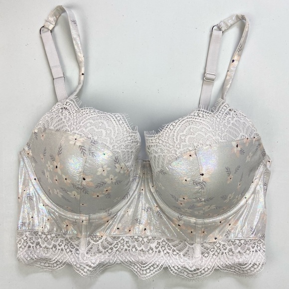 EUC Victoria’s Secret Dream Angels Demi Double Floral Lace Shimmer Bra 32DD - Picture 2 of 12